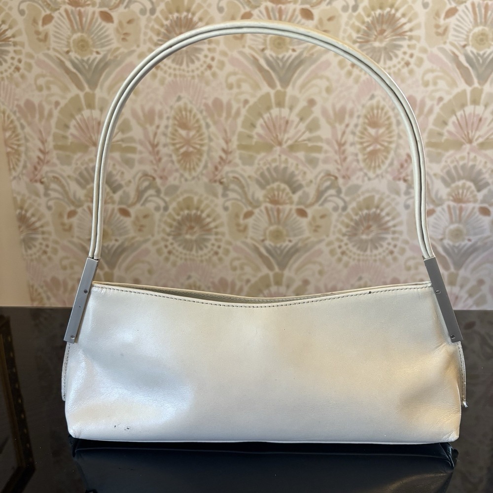 Y2K Kenneth Cole New York Cream Leather Short Strap Shoulder Bag Vintage Preppy - Picture 3 of 4